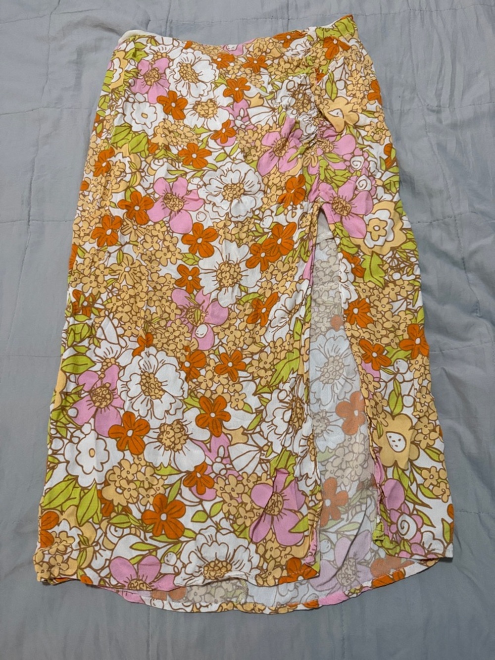 Floral Print Midi Skirt with Front Leg Split